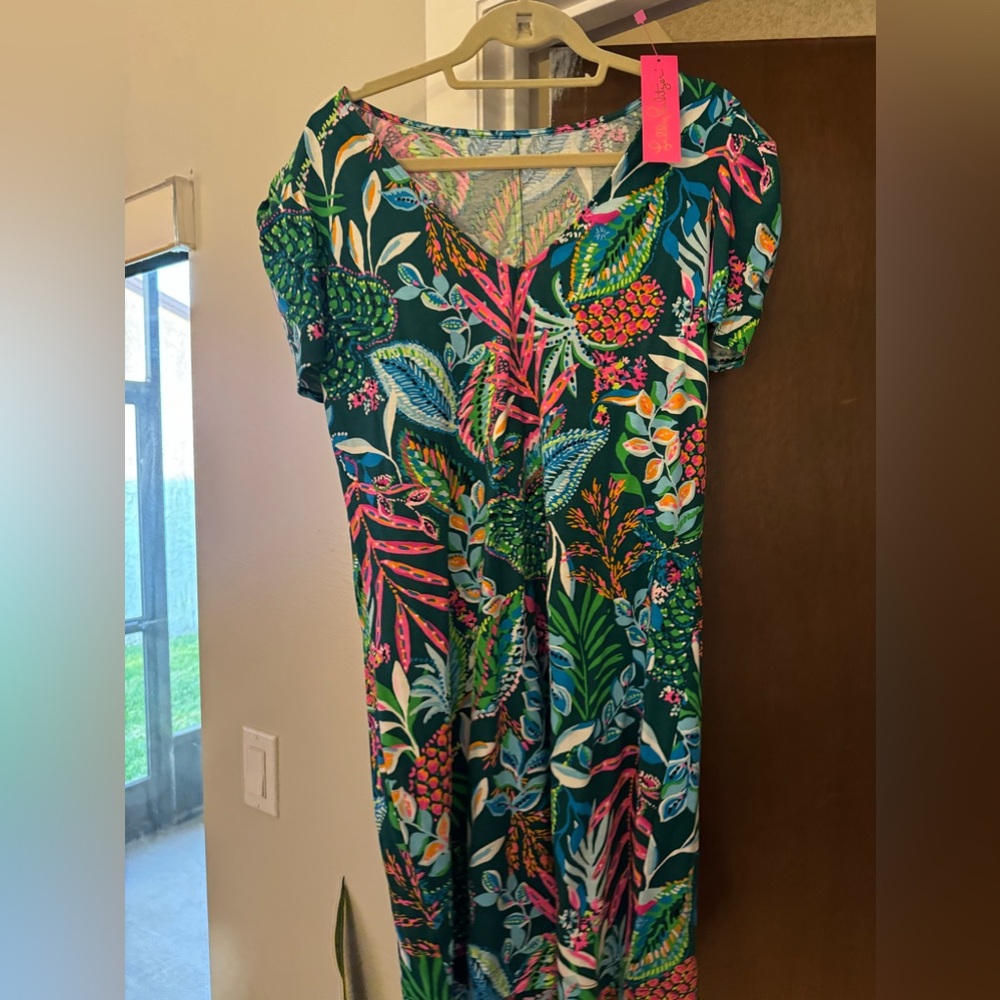 EUC Lilly Pulitzer Teal Floral Print Short-Sleeve Dress NO TAG